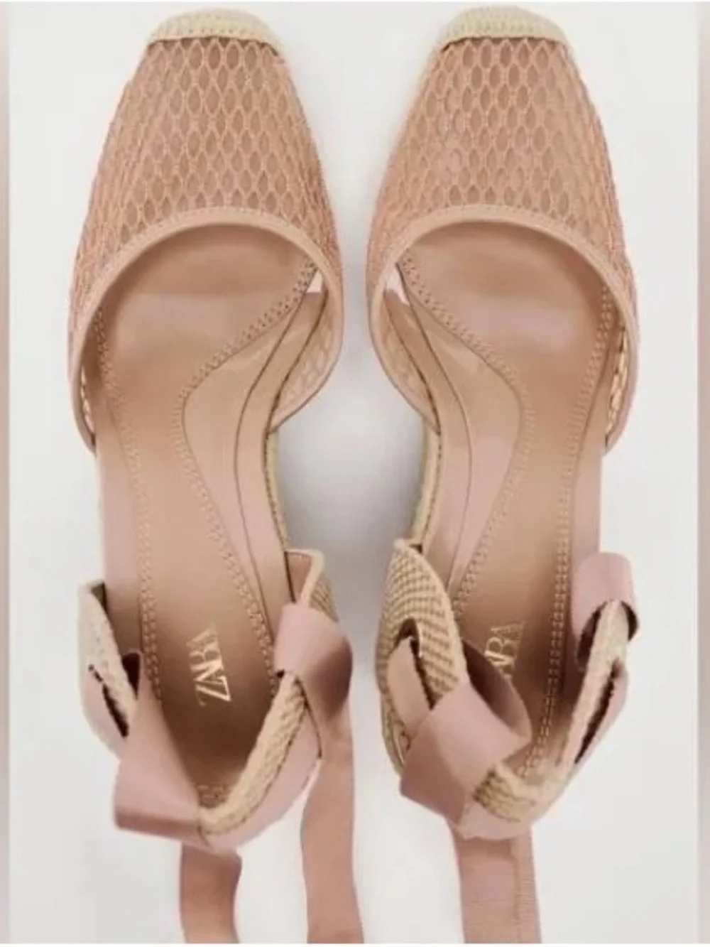 Zara Pink Lace-Up Espadrille Wedge